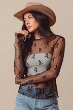 SO ME Bow Ribbon Pattern Sheer Lace Top - LoveNest Treasures
