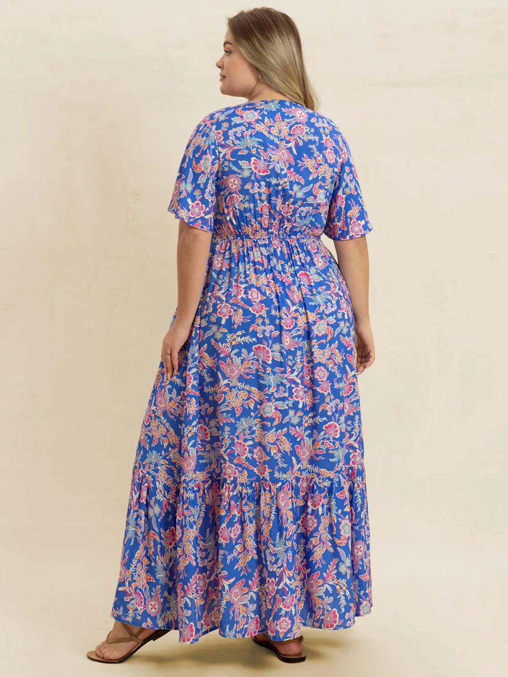 Plus Size Ruched Printed Short Sleeve Dress - LoveNest Treasures