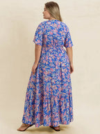 Plus Size Ruched Printed Short Sleeve Dress - LoveNest Treasures