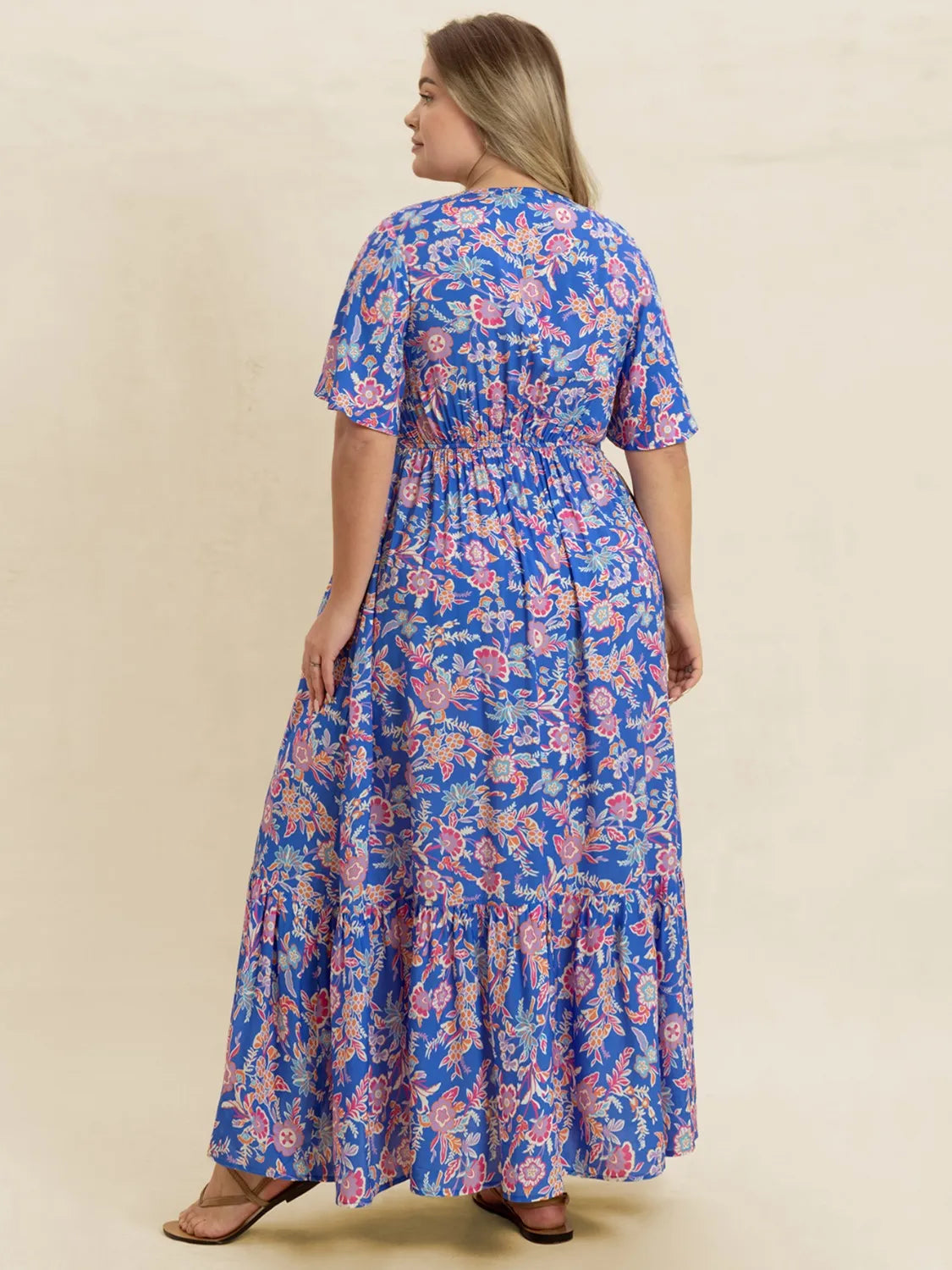 Plus Size Ruched Printed Short Sleeve Dress - LoveNest Treasures