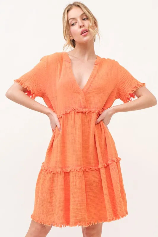 And The Why Washed Frayed Detail Tiered Dress - LoveNest Treasures
