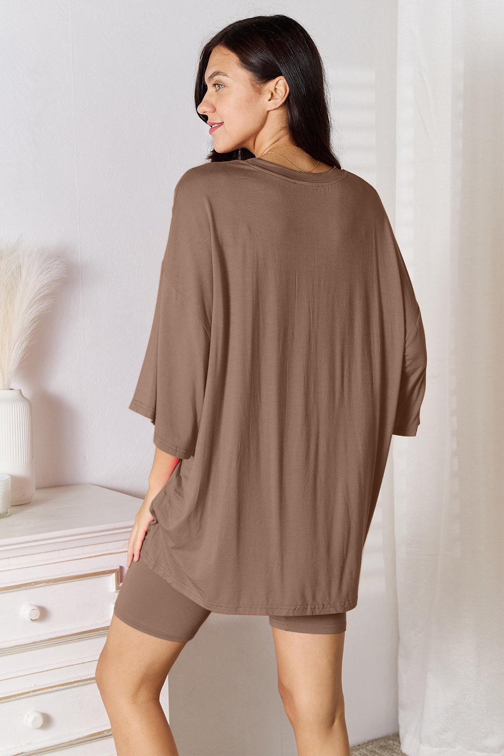 Basic Bae Full Size Soft Rayon Three-Quarter Sleeve Top and Shorts Set - LoveNest Treasures