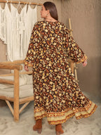 Plus Size Printed V-Neck Balloon Sleeve Dress - LoveNest Treasures