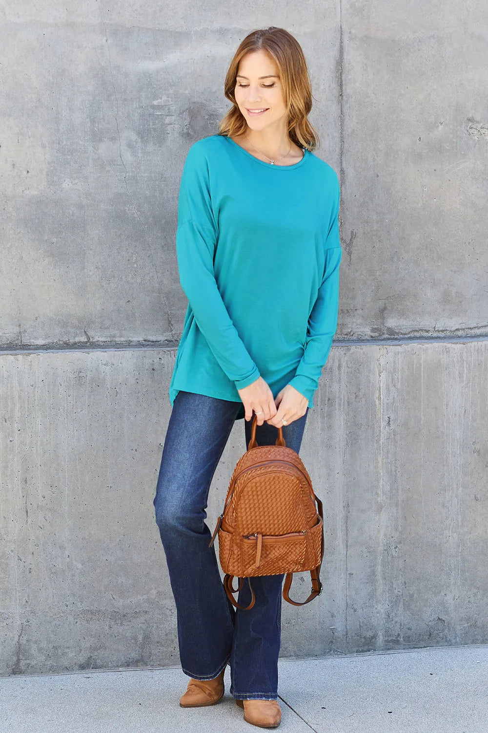 Basic Bae Full Size Round Neck Dropped Shoulder T-Shirt - LoveNest Treasures