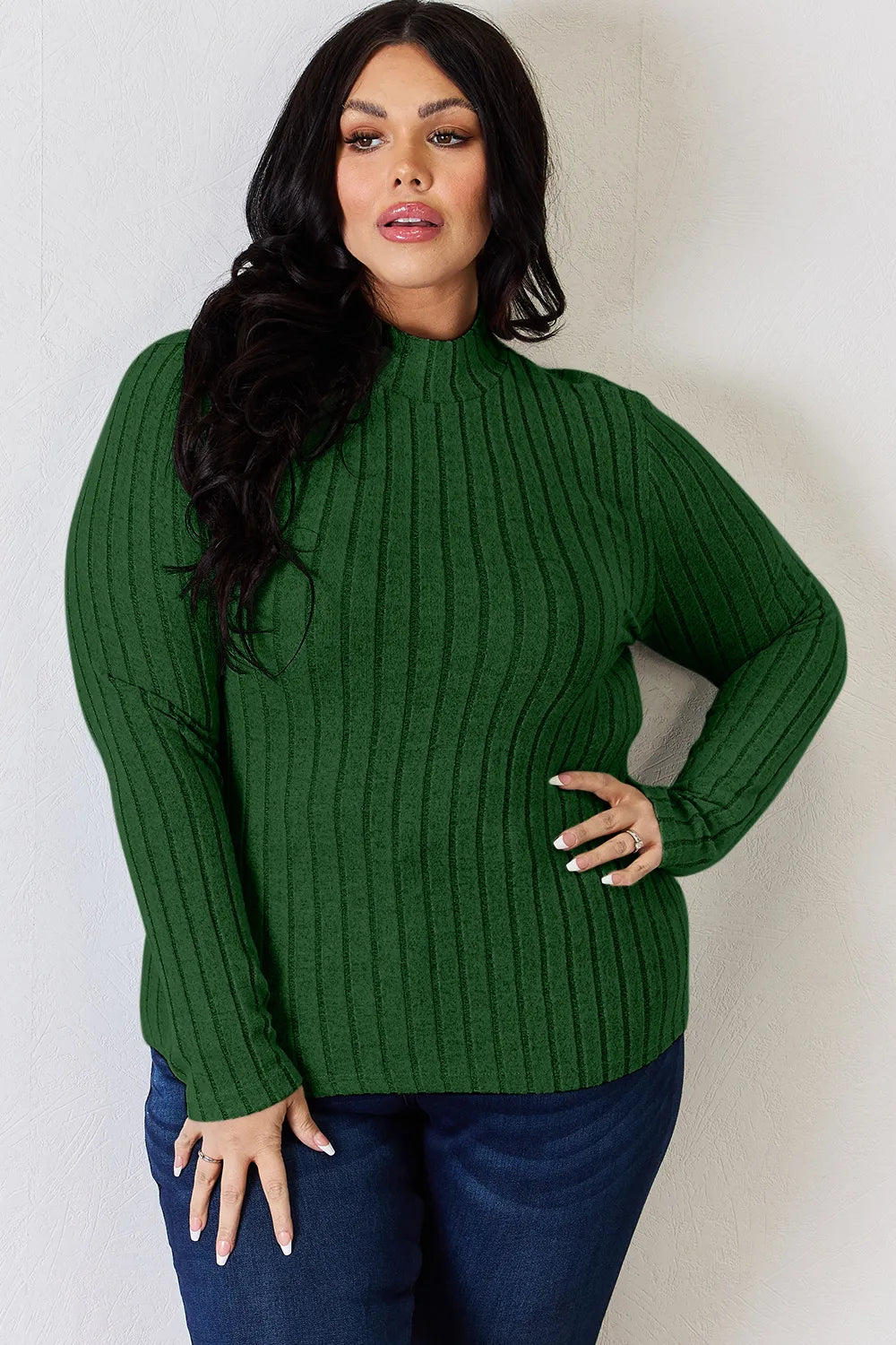 Basic Bae Full Size Ribbed Mock Neck Long Sleeve T-Shirt - LoveNest Treasures