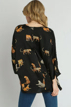 Umgee Full Size High-Low Satin Animal Print V-Neck Blouse Plus Size - LoveNest Treasures