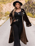 Plus Size Embroidery Open Front Long Sleeve Cardigan - LoveNest Treasures
