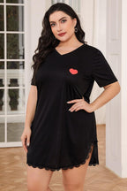 Plus Size Lace Trim V-Neck Short Sleeve Night Dress - LoveNest Treasures
