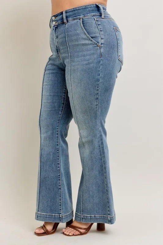 Judy Blue Full Size High-Waist Flare Denim Jeans with Front Seam Detail Plus Size - LoveNest Treasures