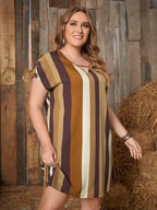 Plus Size Striped Short Sleeve Mini Dress - LoveNest Treasures