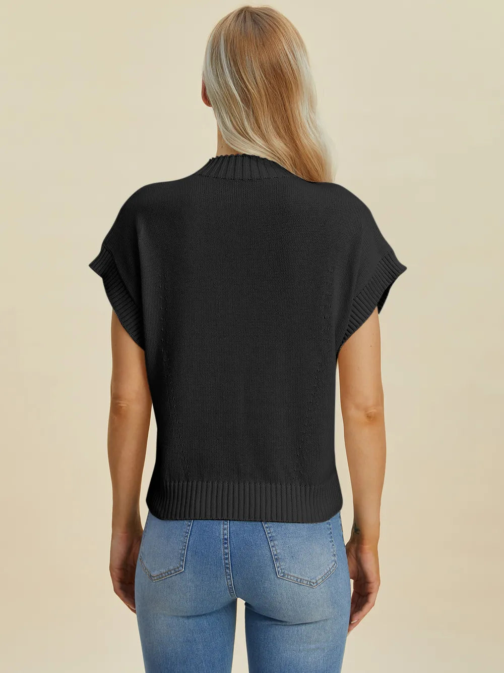 Double Take Full Size Mock Neck Short Sleeve Sweater - LoveNest Treasures
