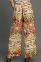 Umgee Full Size Wide Leg Border Print Pants Plus Size - LoveNest Treasures
