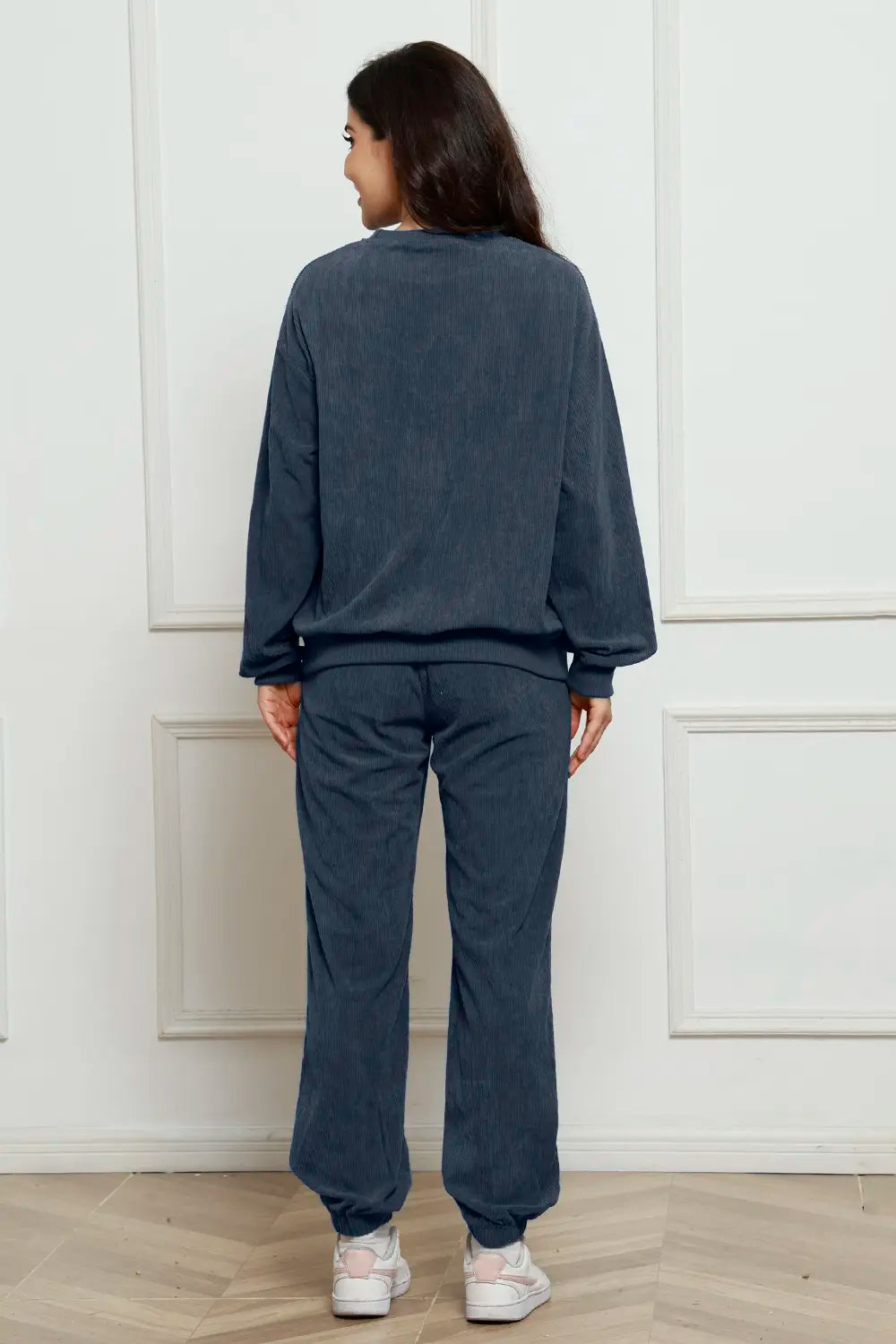 Corduroy Round Neck Sweatshirt and Sweatpants Set - LoveNest Treasures