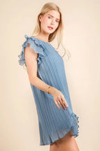 PerFee Plus Size Ruffle Sleeve Pleated Woven Mini Dress - LoveNest Treasures