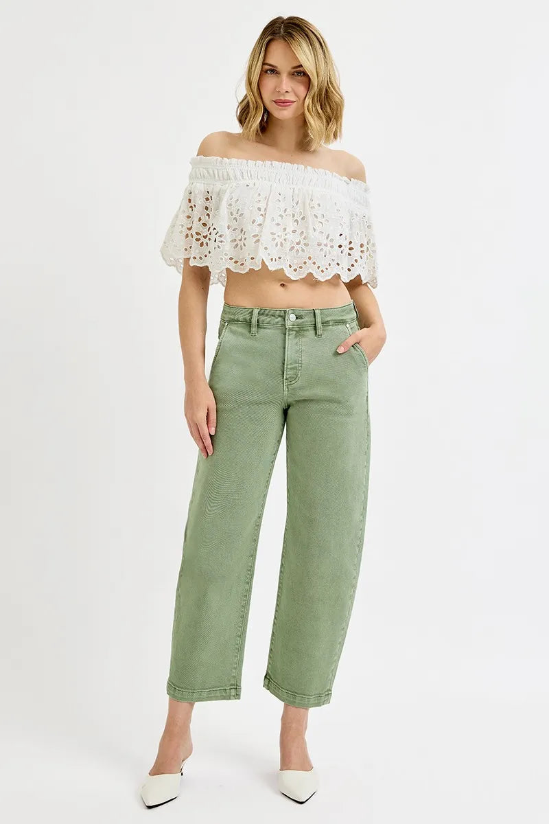 RISEN Full Size Tummy Control High Rise Crop Barrel Jeans Plus Size - LoveNest Treasures
