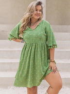 Plus Size Tied Tassel Half Sleeve Mini Dress - LoveNest Treasures