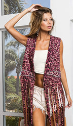 BiBi Fringe Detail Leopard Vest with Star Stud - LoveNest Treasures