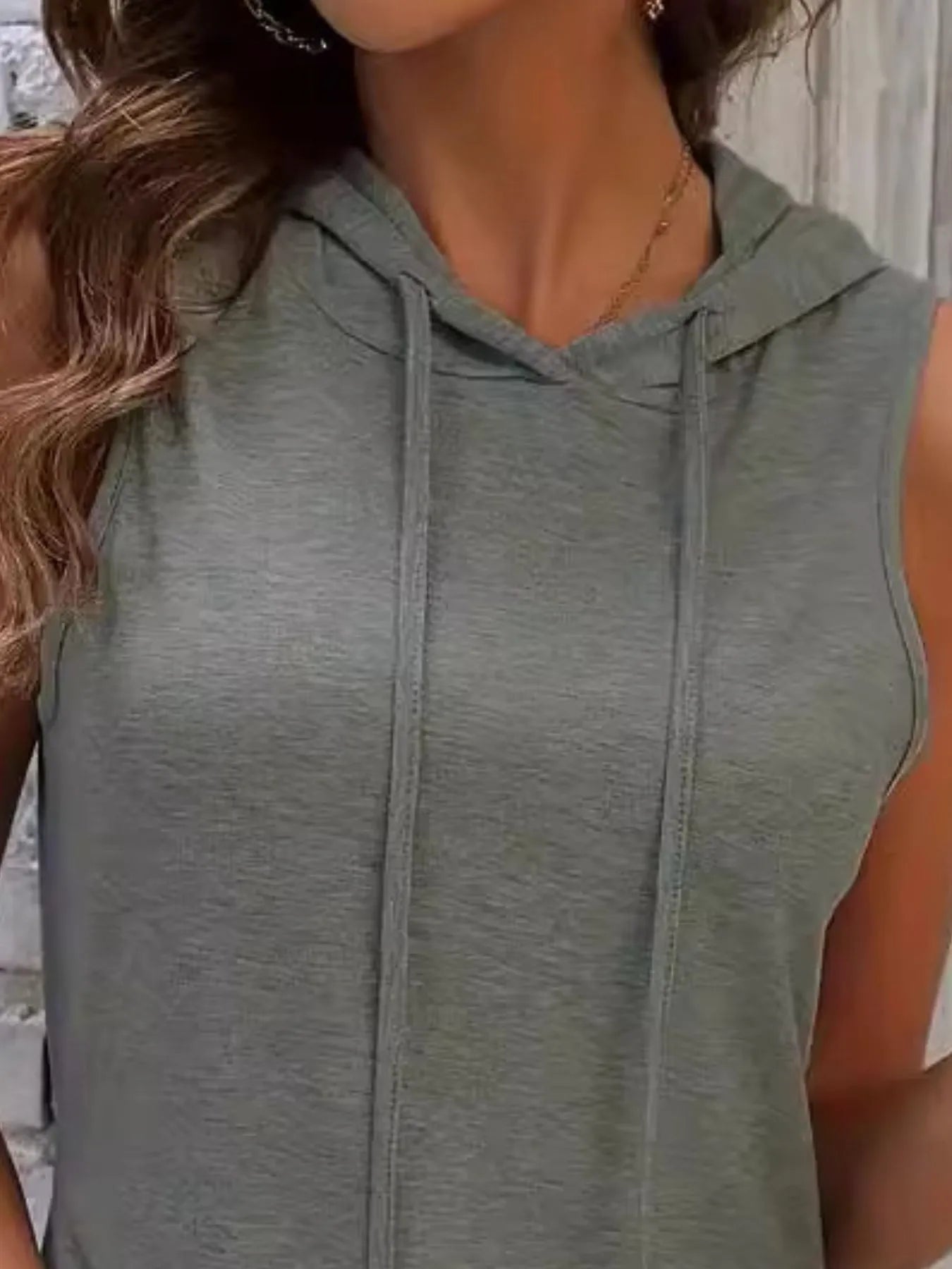 Full Size Drawstring Casual Sleeveless Hooded Mini Dress Plus Size - LoveNest Treasures