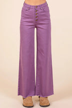 Mittoshop Twill High Waisted Button Fly Wide Leg Pants - LoveNest Treasures