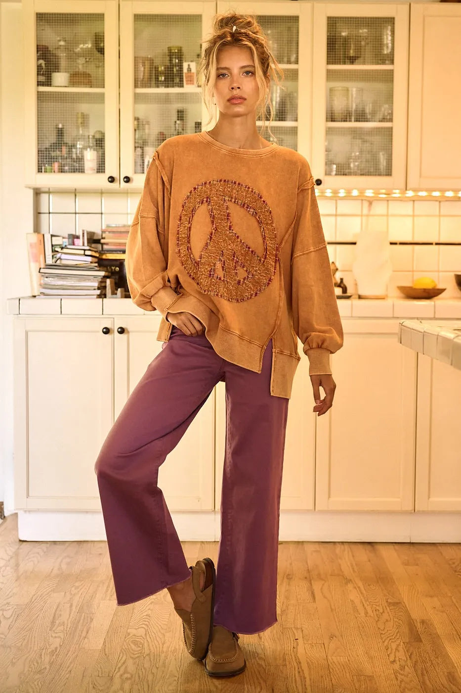 Mittoshop Twill High Waisted Button Fly Wide Leg Pants - LoveNest Treasures