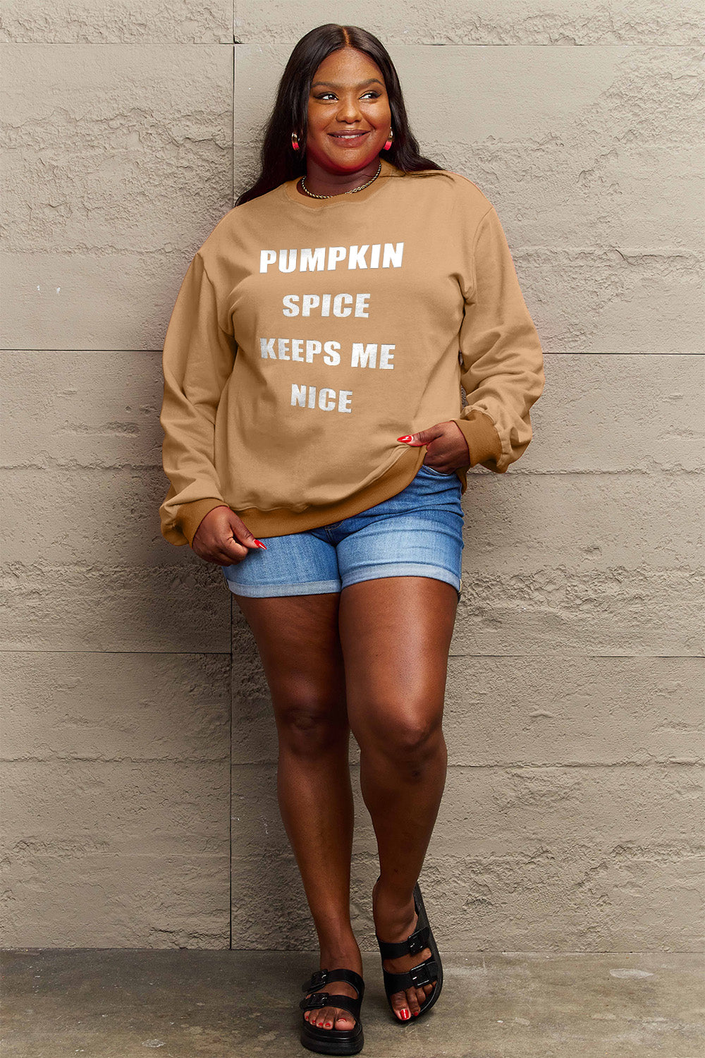 Simply Love Full Size Letter Graphic Sweatshirt - LoveNest Treasures