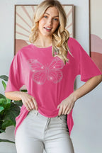 Heimish Full Size Rhinestone Butterfly Round Neck Short Sleeve T-Shirt Plus Size - LoveNest Treasures