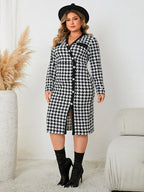 Honey Plus Size Houndstooth Long Sleeve Slit Dress - LoveNest Treasures