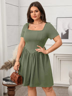 Plus Size Square Neck Short Sleeve Mini Dress - LoveNest Treasures