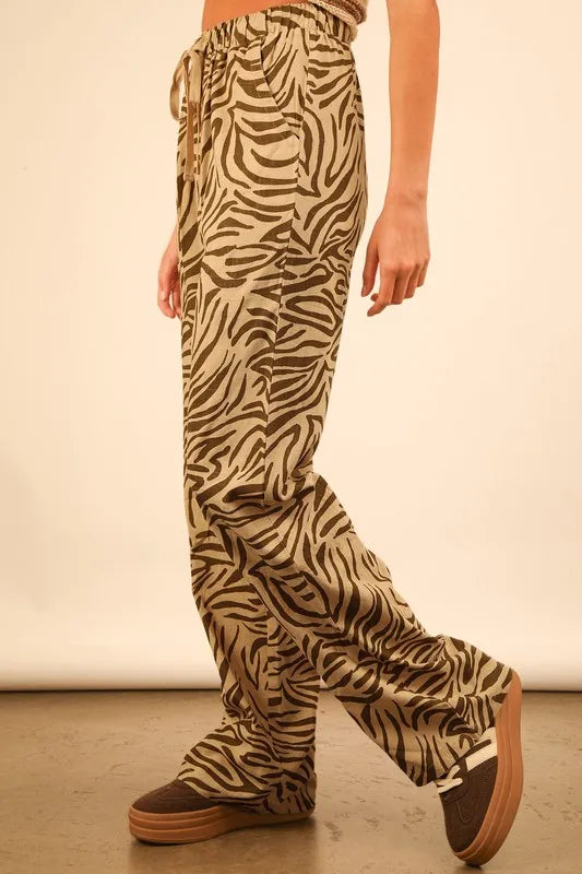 VERY J Animal Print Linen Wide Leg Pants - LoveNest Treasures