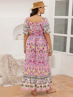 Plus Size Printed Square Neck Ruffle Hem Dress - LoveNest Treasures
