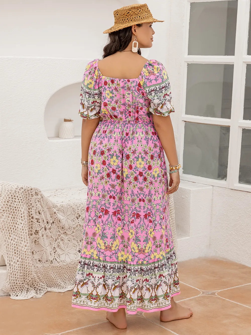 Plus Size Printed Square Neck Ruffle Hem Dress - LoveNest Treasures