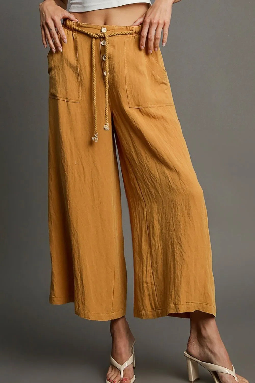 Umgee Full Size Rope Drawstring Wide Leg Pants Plus Size - LoveNest Treasures
