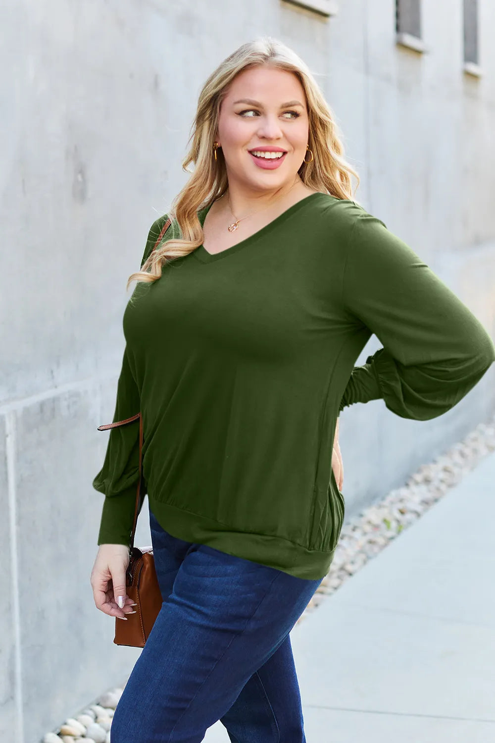 Basic Bae Full Size V-Neck Lantern Sleeve Top - LoveNest Treasures
