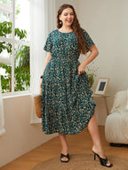 Honey Plus Size Floral Round Neck Short Sleeve Midi Dress - LoveNest Treasures