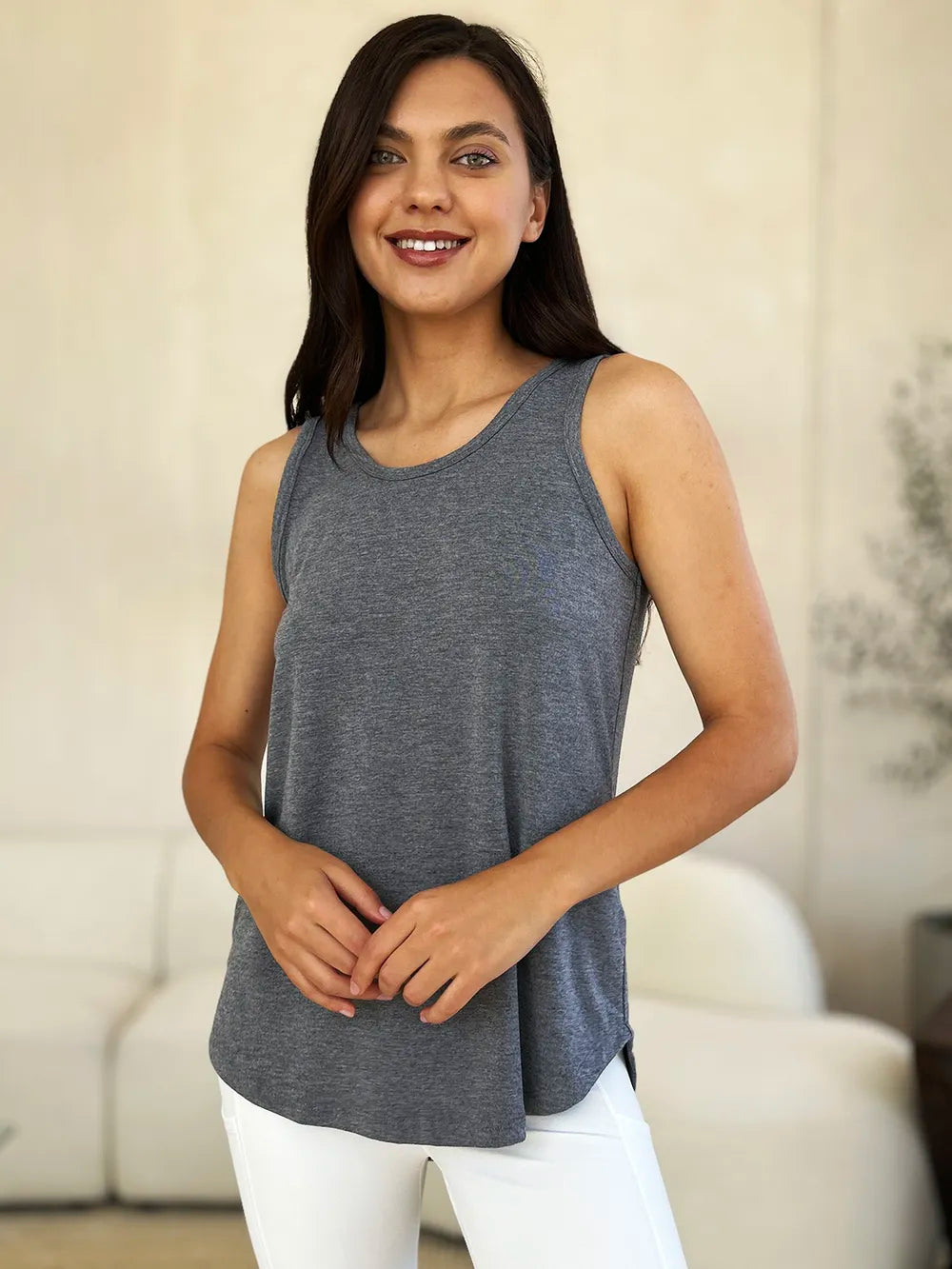 Basic Bae Full Size Round Neck Curved Hem Tank - LoveNest Treasures