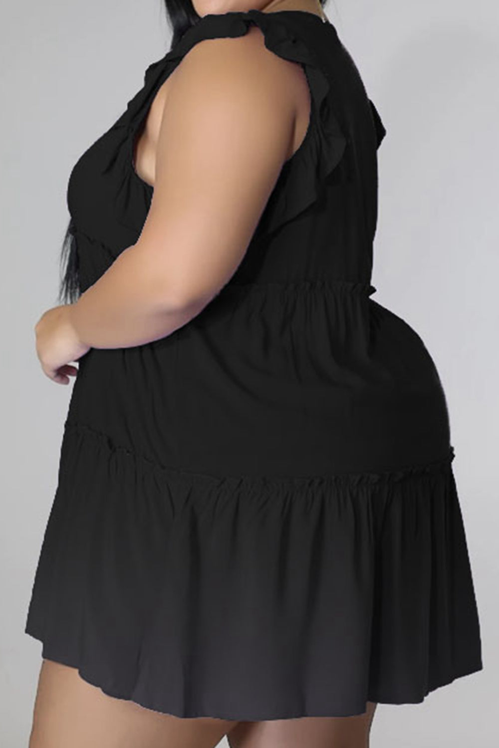Plus Size V-Neck Frill Trim Mini Dress - LoveNest Treasures