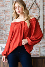 Heimish Full Size Swiss Dot Off Shoulder Top - LoveNest Treasures