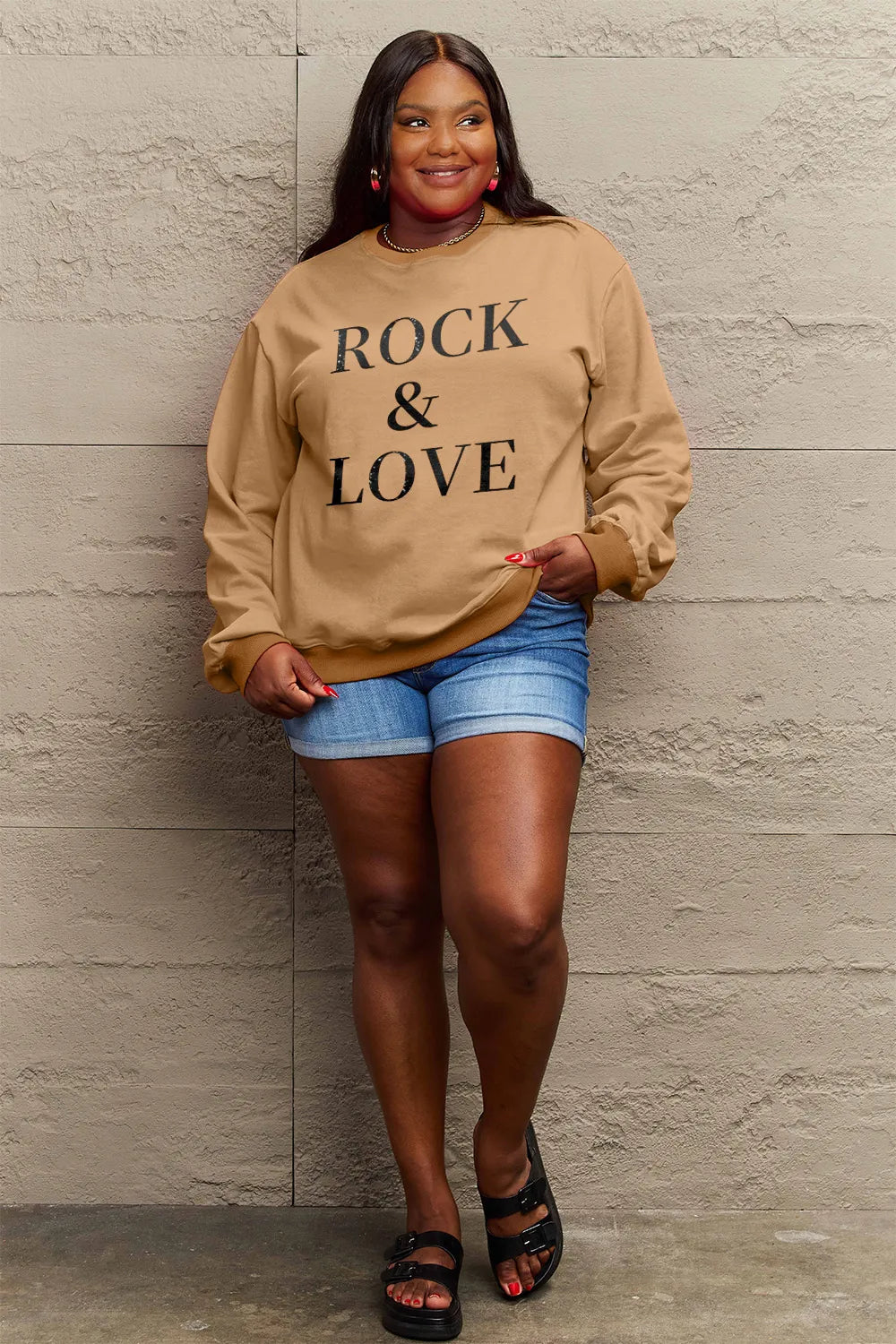 Simply Love Full Size ROCK ＆ LOVE Round Neck Sweatshirt - LoveNest Treasures