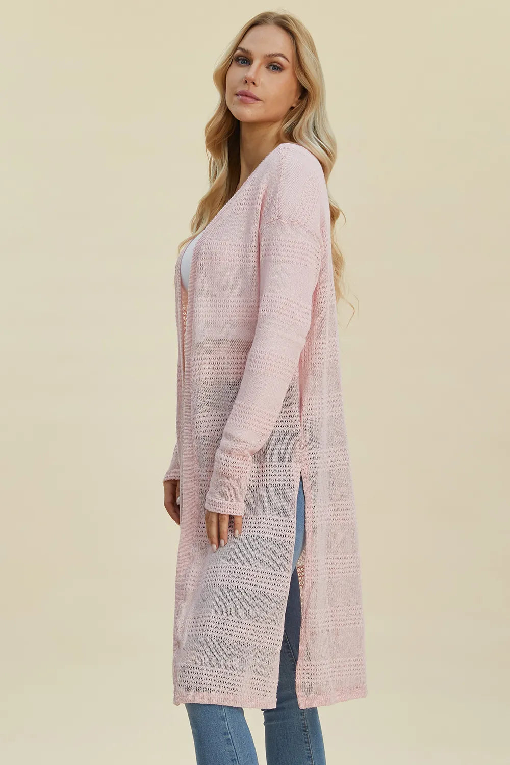 Double Take Full Size Open Front Longline Cardigan - LoveNest Treasures