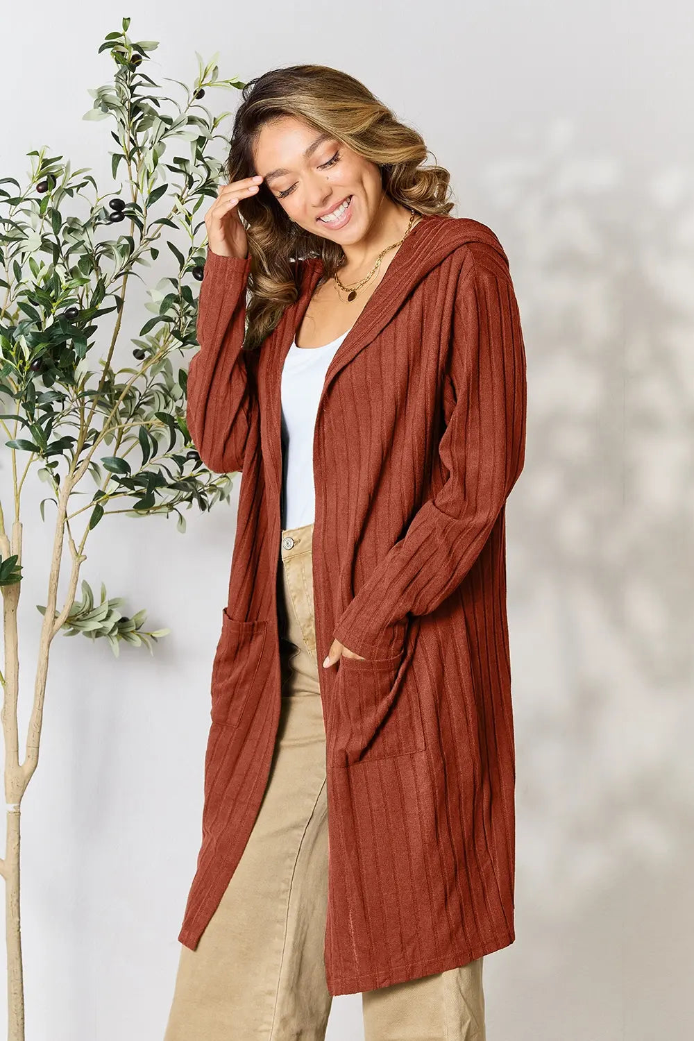 Basic Bae Full Size Hooded Sweater Cardigan - LoveNest Treasures