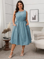Plus Size Striped Round Neck Sleeveless Dress - LoveNest Treasures