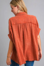 Umgee Full Size Cotton Gauze Mineral Wash Button Down Shirt Plus Size - LoveNest Treasures