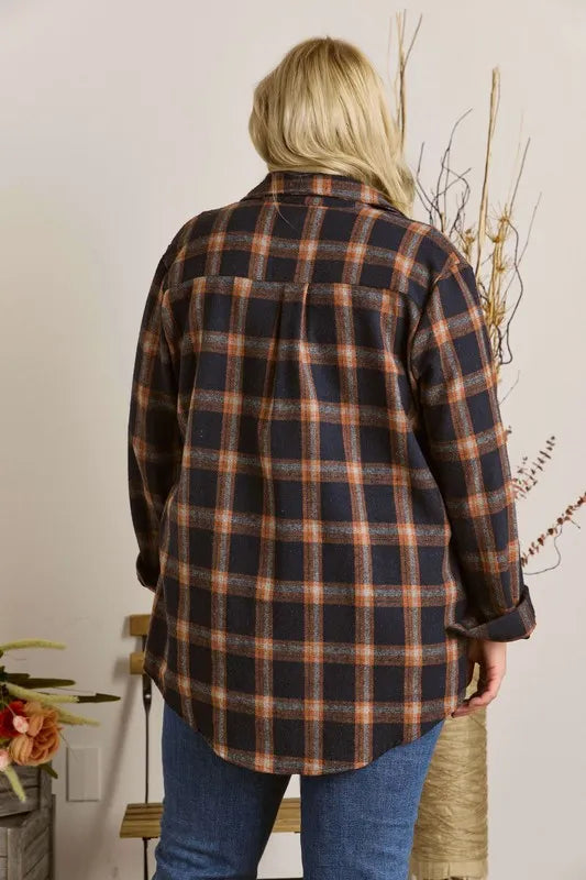 ADORA Full Size Button Down Flannel Shirt Plus Size - LoveNest Treasures