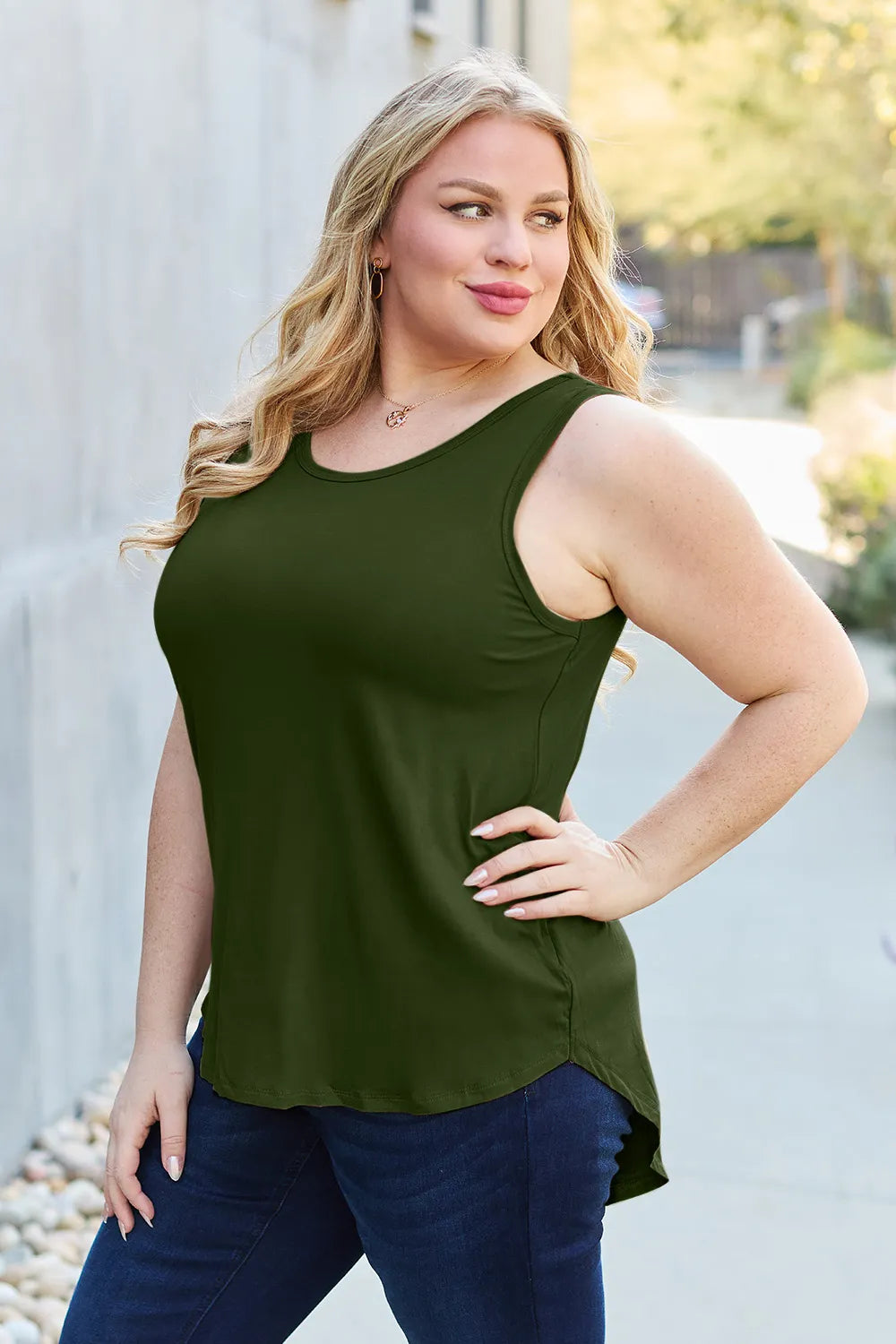 Basic Bae Full Size Round Neck Curved Hem Tank - LoveNest Treasures