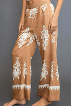 Umgee Full Size Border Print Wide Leg Pants Plus Size - LoveNest Treasures