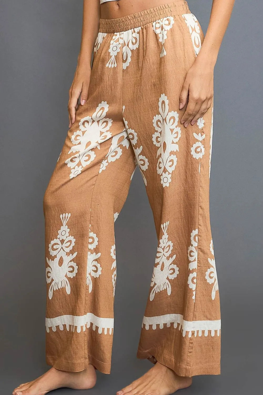 Umgee Full Size Border Print Wide Leg Pants Plus Size - LoveNest Treasures