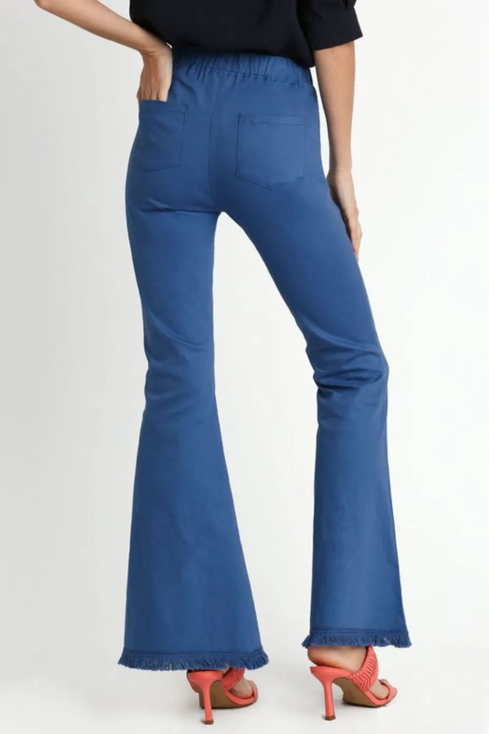Umgee Full Size Wide Flare Leg Stretch Pants with Frayed Hem Plus Size - LoveNest Treasures