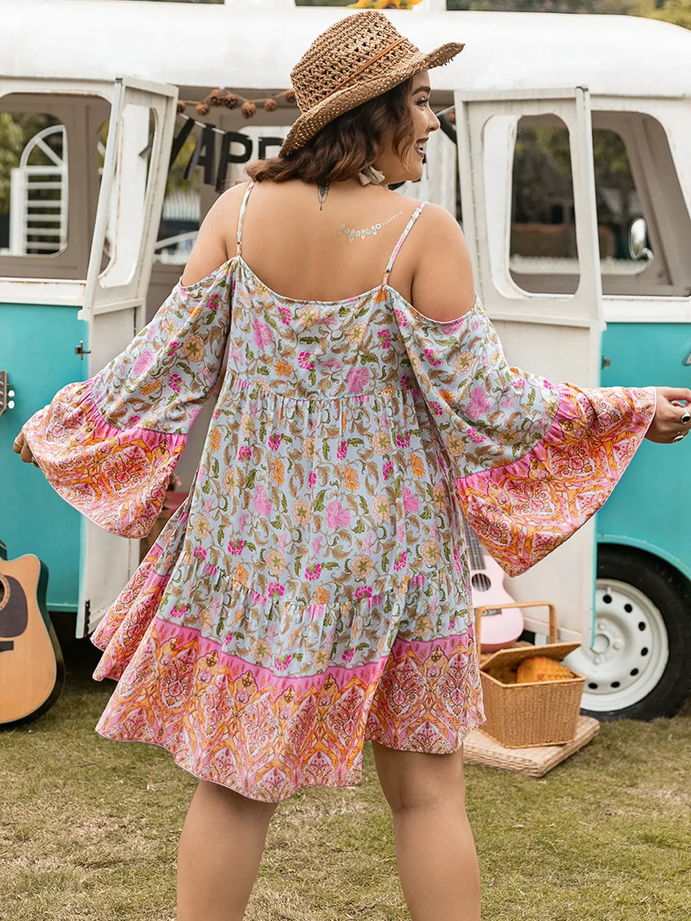 Plus Size Printed Long Sleeve Mini Dress - LoveNest Treasures