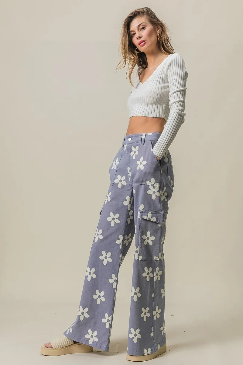 BiBi Flower Printed Side Pocket Wide Pants - LoveNest Treasures