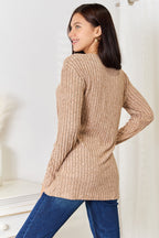 Double Take Notched Neck Ribbed Long Sleeve T-Shirt - LoveNest Treasures